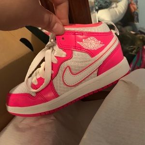 Hyper Pink and white Jordan 1s 11c